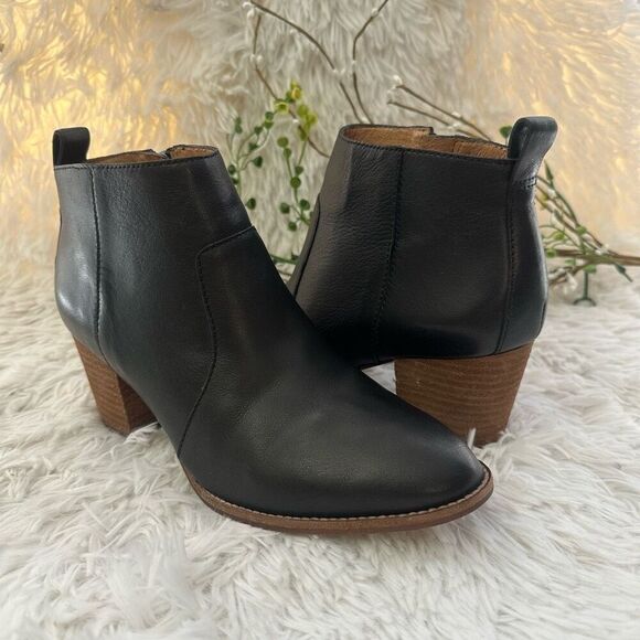 Madewell‎ The Brenner Ankle Boots Black Leather Block Heel Size 7.5 Womens - Picture 1 of 9